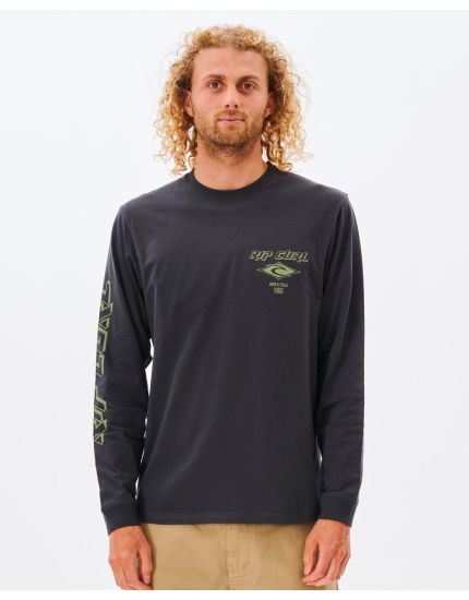 Fade Out Icon Long Sleeve Tee in Washed Black/Moss