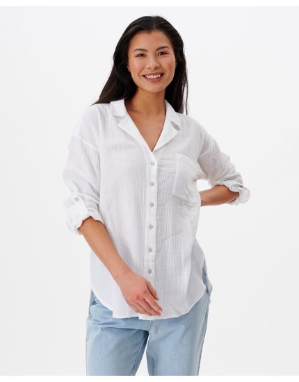 Premium Surf Long Sleeve Button Up Shirt in White