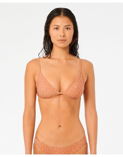 Premium Surf Banded Fixed Tri Bikini Top in Brown