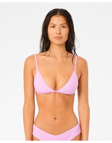 Premium Surf Banded Fixed Tri Bikini Top in Violet